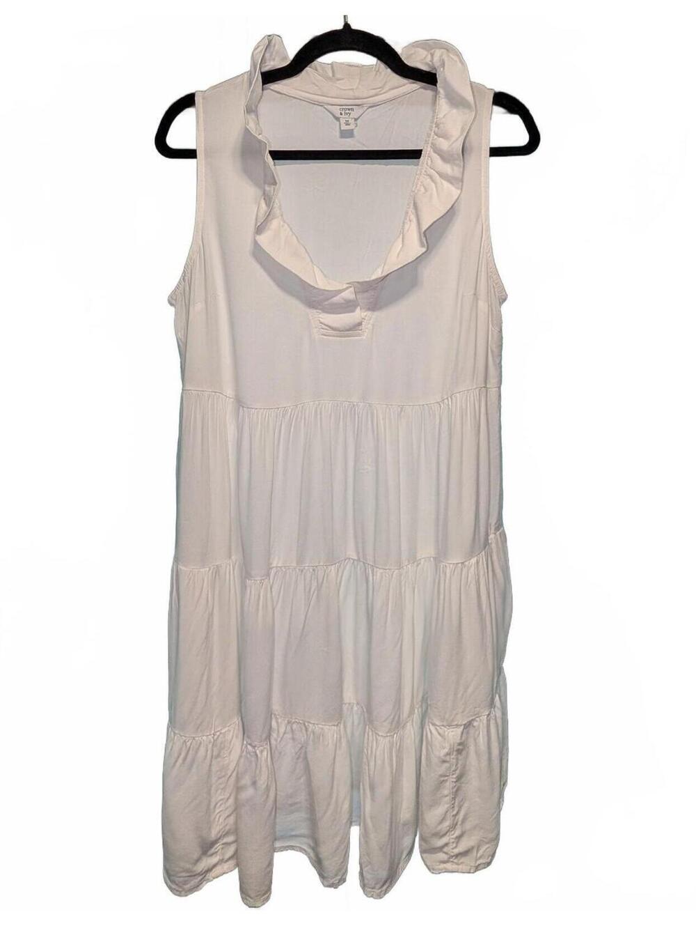 Crown & Ivy Sleeveless Ruffle Collar Tiered Dress-Medium
